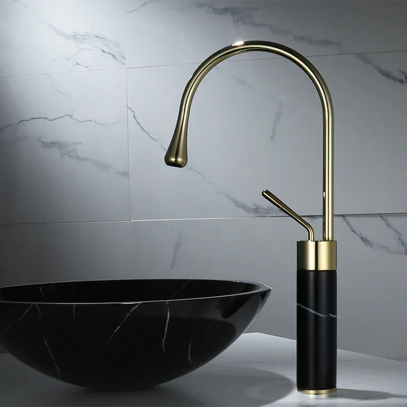 Afralia™ Gold Brass Marble Basin Faucet Hot Cold Sink Mixer Tap