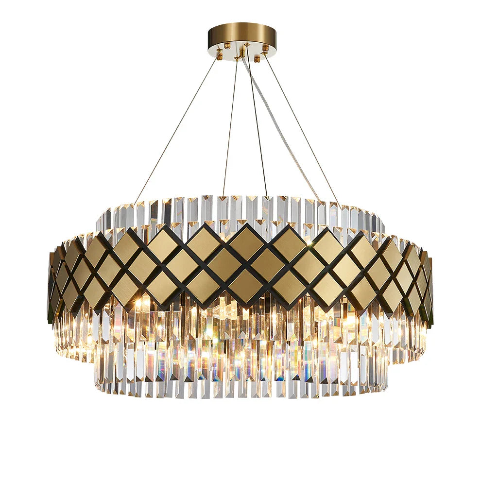 Afralia™ Gold LED Crystal Clear Art Deco Chandelier for Foyer