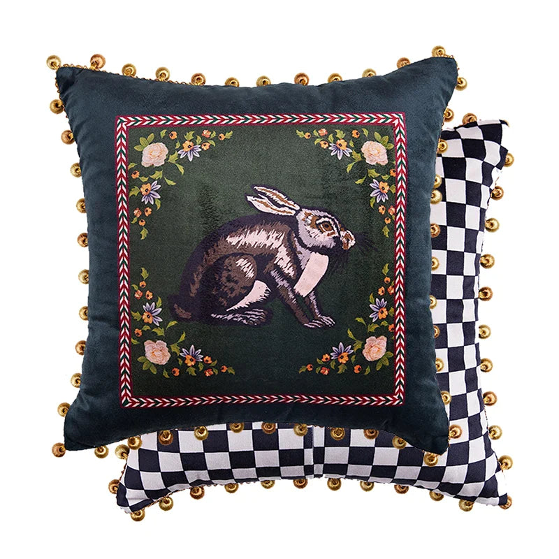 Afralia™ Velvet Rabbit Print Lumbar Pillow Case for Vintage Style Home Decor