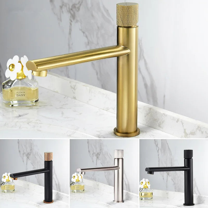 Afralia™ Brushed Gold Brass Bathroom Basin Faucet - Deck Mounted Sink Tap