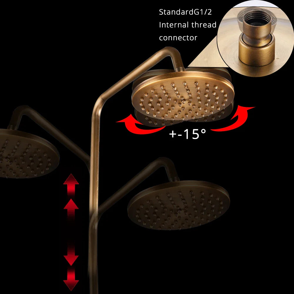 Afralia™ Brass Antique Dual Handle Shower Faucet Set with Handshower Shelf