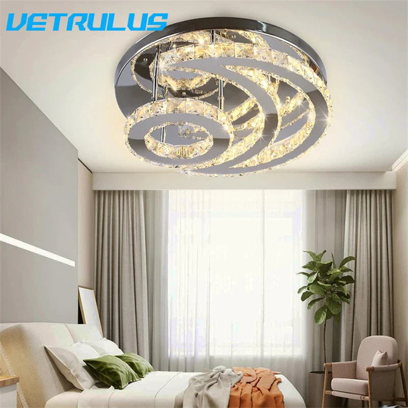 Afralia™ Modern Crystal Ceiling Chandelier LED Light for Living Dining Bedroom Lighting