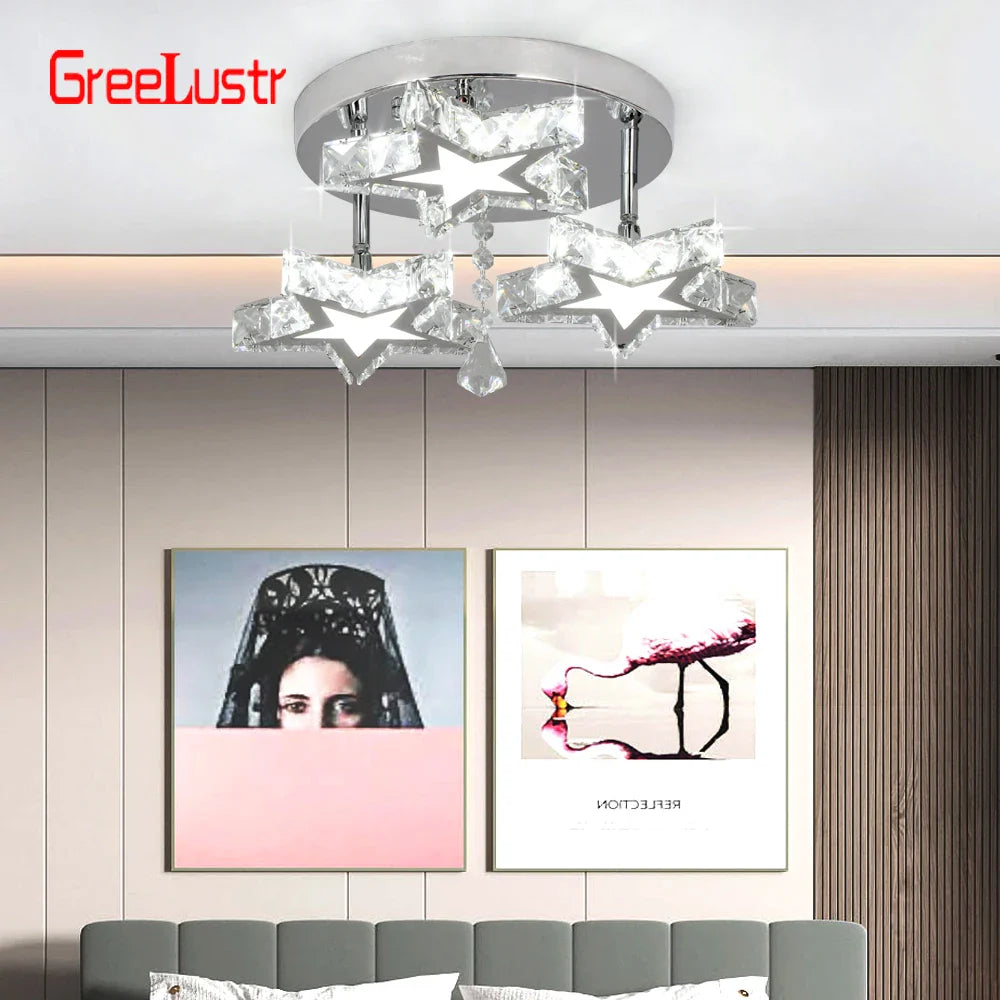 Afralia™ Crystal Stars LED Pendant Chandelier for Modern Living Dining Room Decor