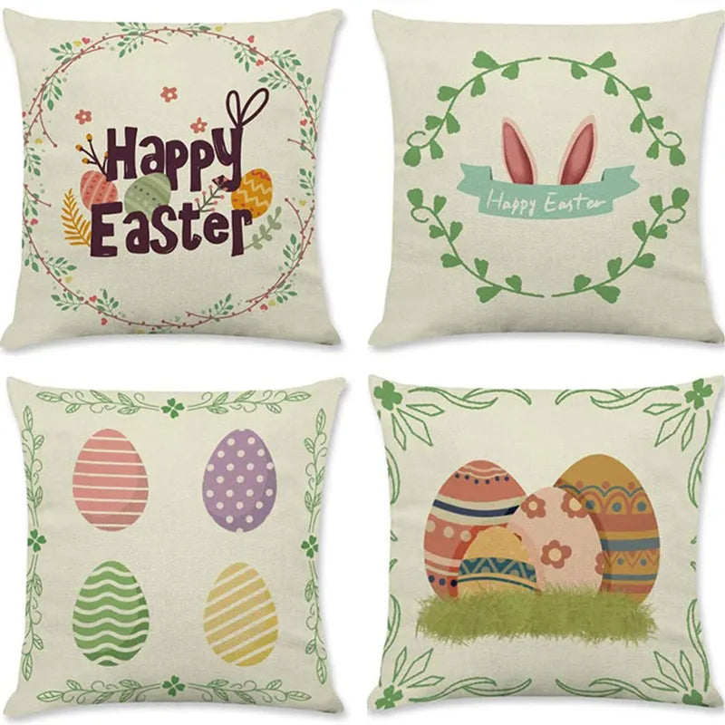 Afralia™ Easter Rabbit Eggs Linen Pillowcase 45*45CM