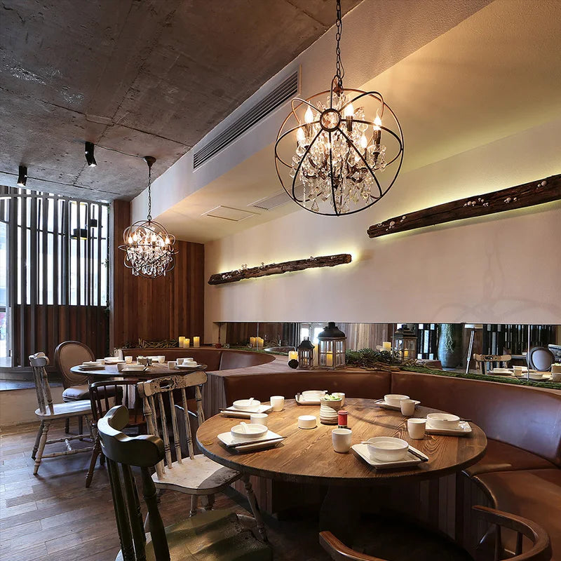 Afralia™ Rustic Black Orb Chandelier with Crystal Accents