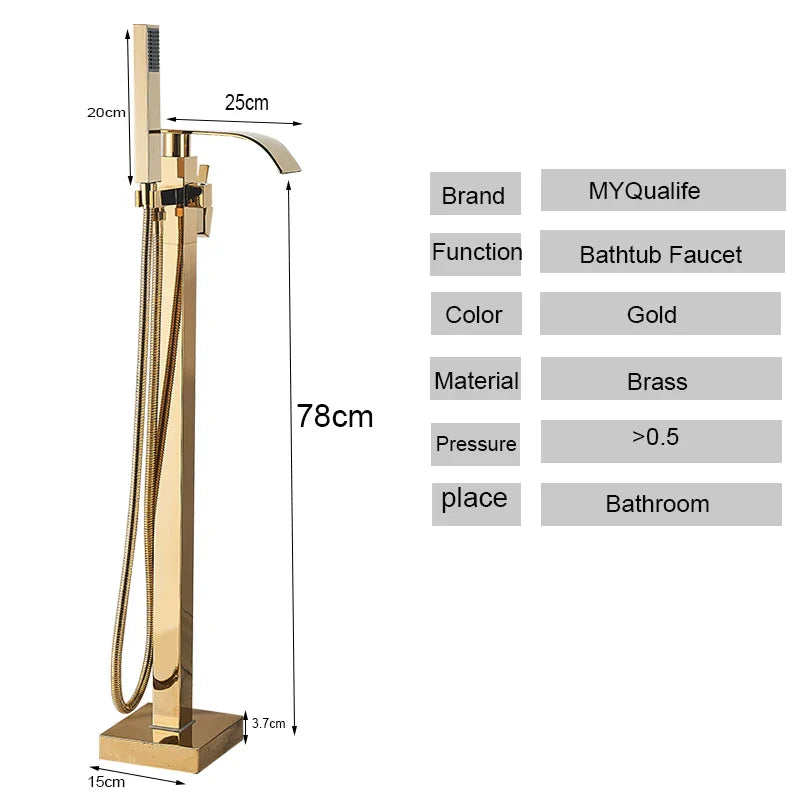 Afralia™ Gold Freestanding Bathtub Faucet with Handshower