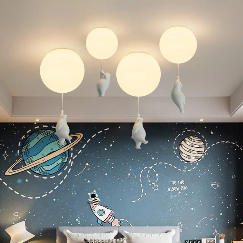 Afralia™ Cartoon Bear Ceiling Light for Kids' Rooms, LED Fixture Bedroom Decor