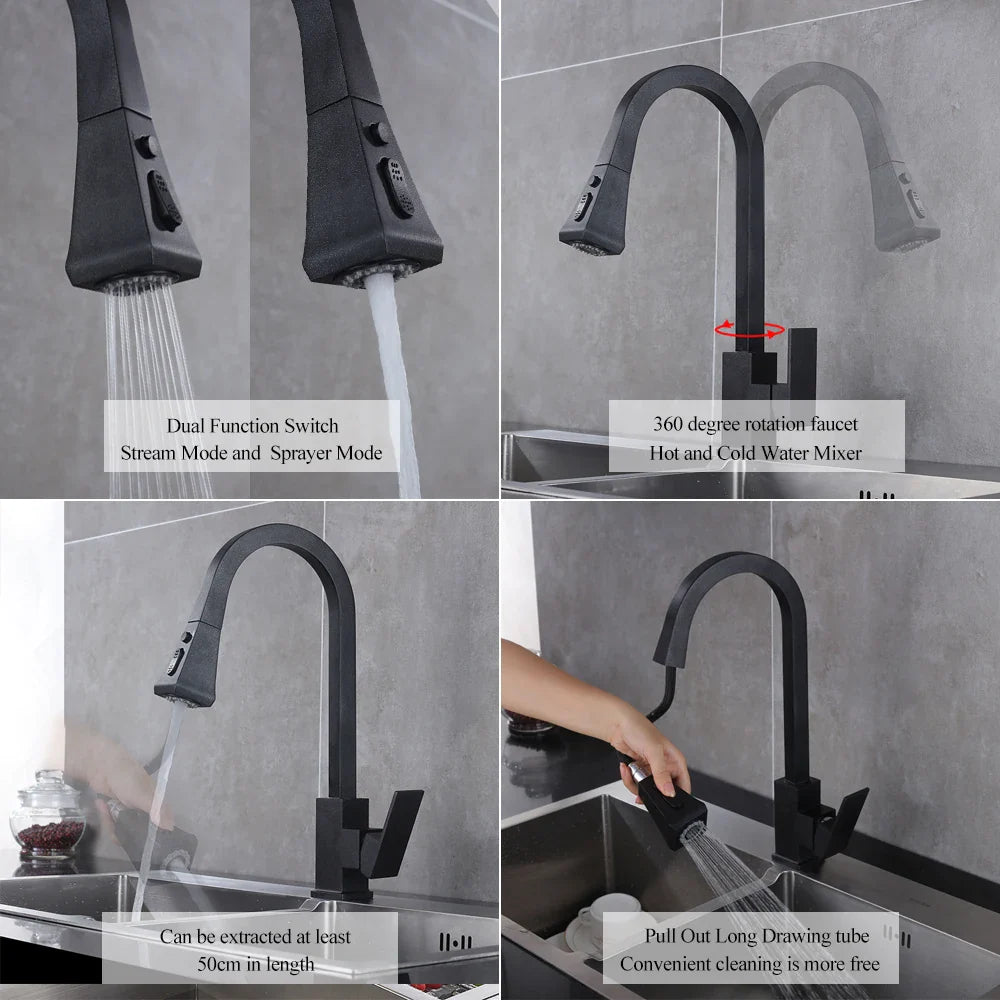 Afralia™ Pull Out Kitchen Faucet Single Handle Swivel 360° Hot Cold Mixer Tap
