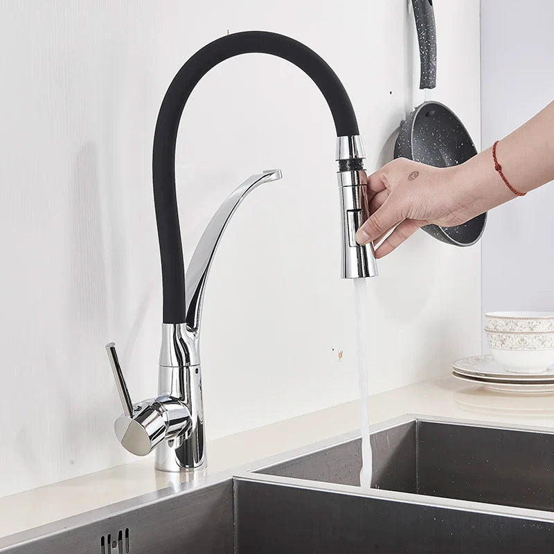 Afralia™ Matte Black Kitchen Sink Faucet Pull Down Swivel Spout Deck Mounted Mixer