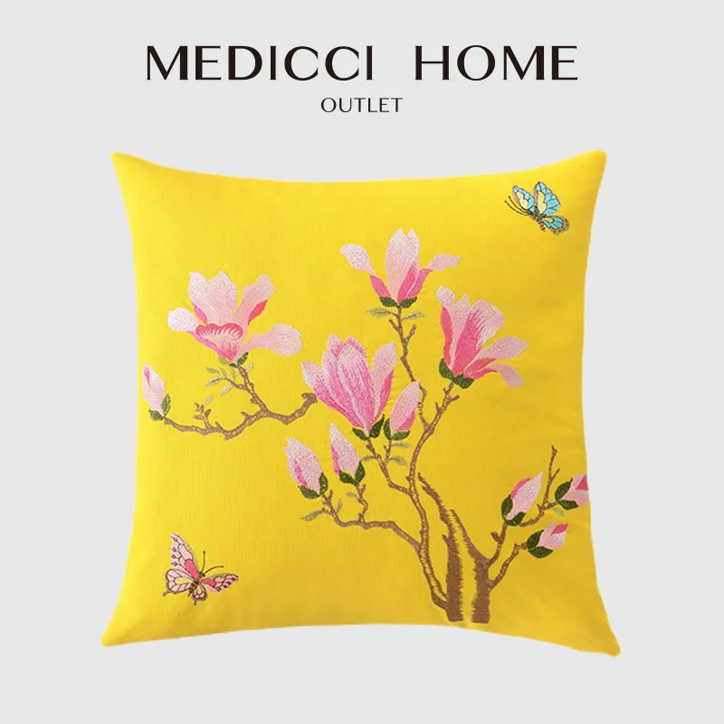 Afralia™ Magnolia Floral Butterfly Embroidered Cushion Cover - Rustic Cozy Home Decor
