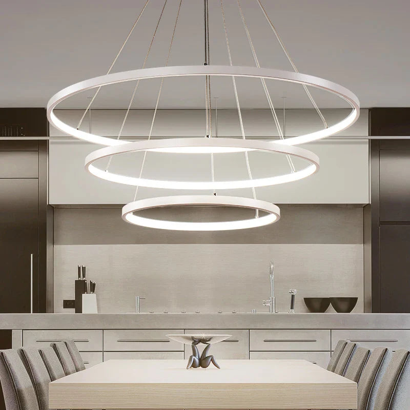 Afralia™ LED Circle Rings Pendant Lights: Modern White/Gold/Black Luster Lamp for Home Lighting