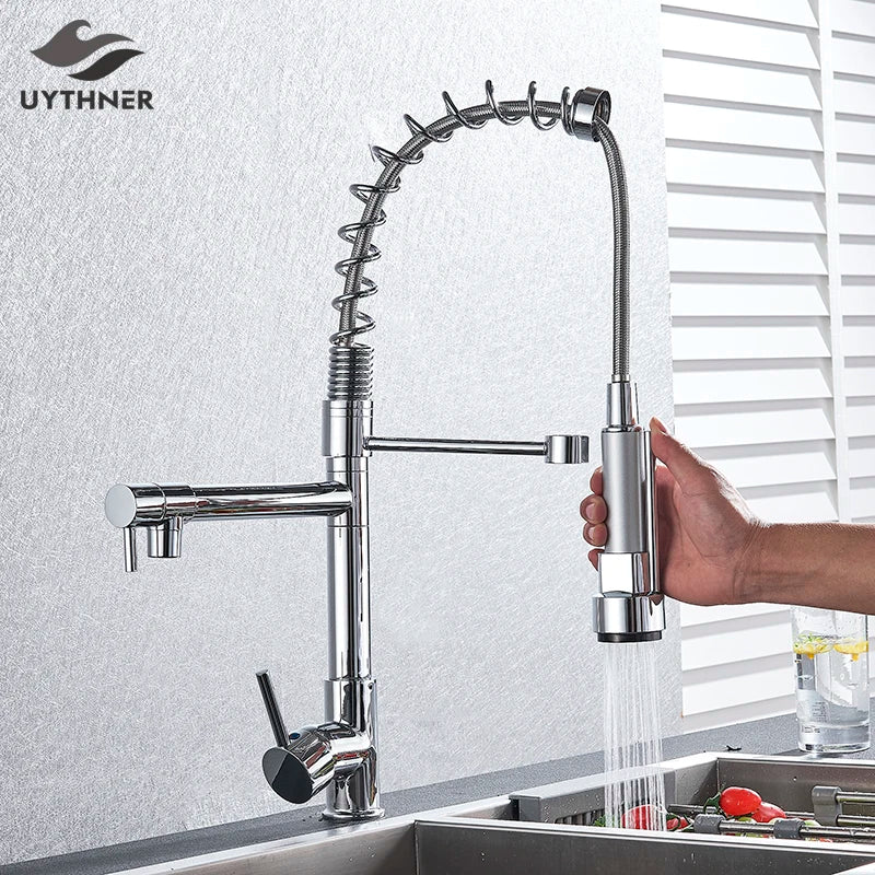 Afralia™ Kitchen Faucet Pull Out Dual Spout Single Handle Mixer Tap 360 Rotation