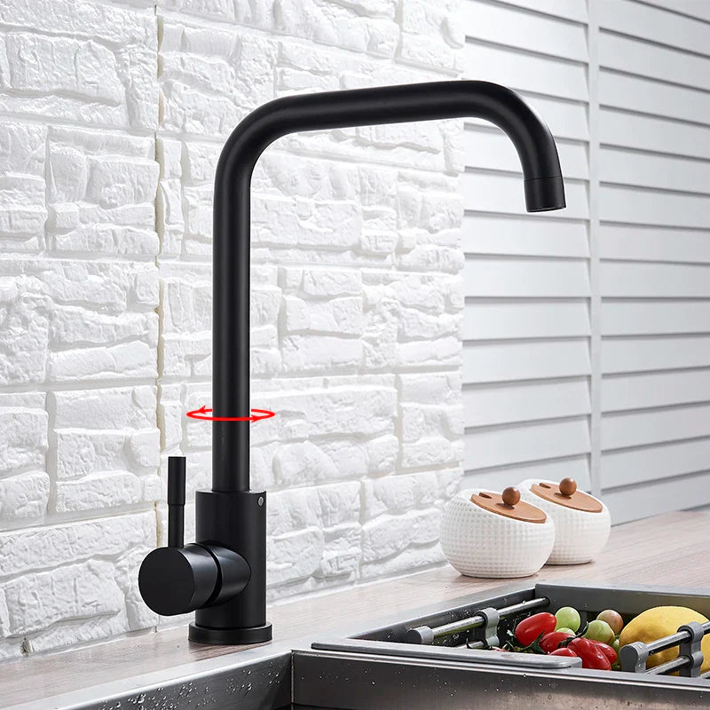 Afralia™ Kitchen Faucet Hot Cold Water Mixer - Matte Black/Brushed Nickel Kitchen Taps