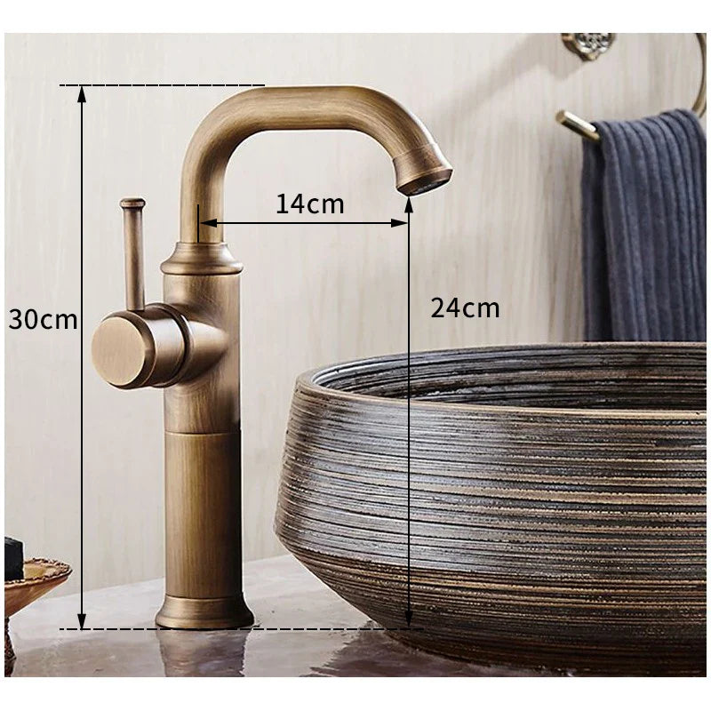 Afralia™ Antique Brass Bathroom Faucet Single Handle Deck Mount Hot Cold Mixer