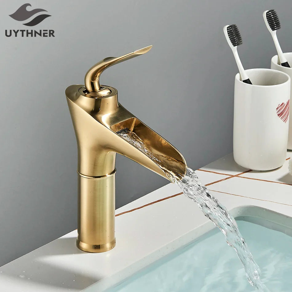 Afralia™ Gold Waterfall Wine Glass Basin Faucet - Single Lever Bathroom Mixer