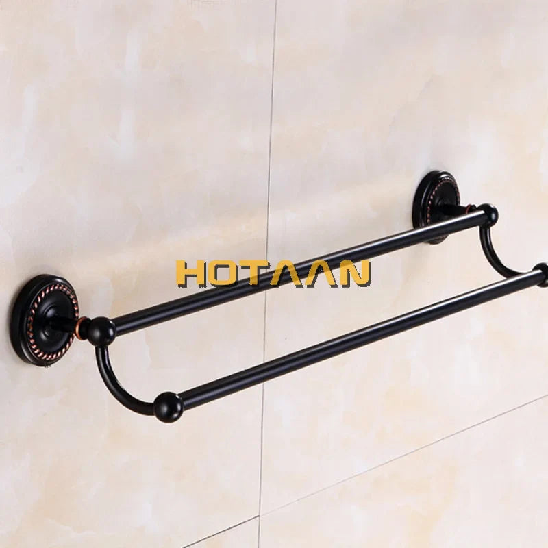 Afralia™ Antique Black Brass Double Towel Bar 30-60cm - YT-12298-H