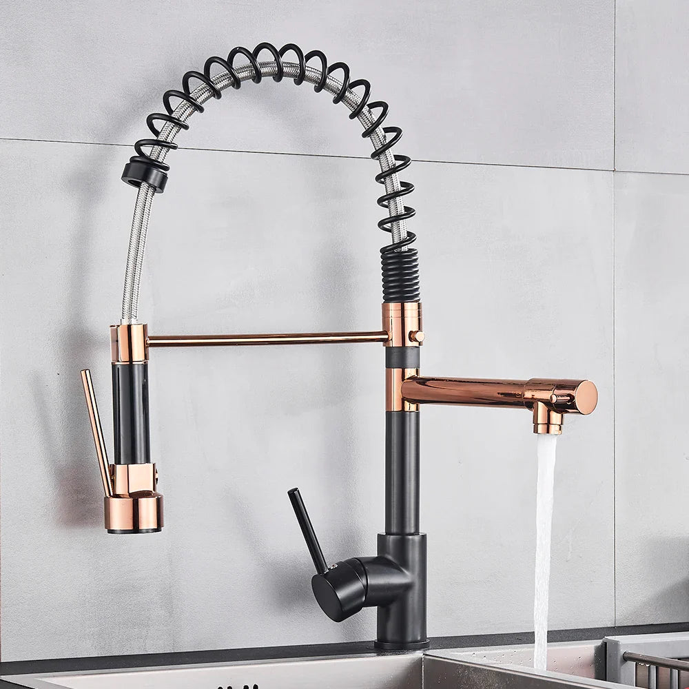 Afralia™ Rose Gold Black Kitchen Faucet with Dual Spouts and 360 Rotation