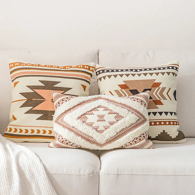 Afralia™ Boho Style Cotton Woven Cushion Cover in Coffee Black, 45x45cm/30x50cm