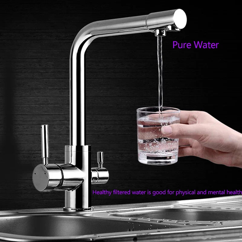 Afralia™ Dual Spout Chrome Kitchen Faucet Water Filter Mixer Tap