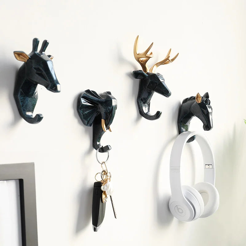 Resin Animals Head Wall Hook for Decorative Hanging by Afralia™