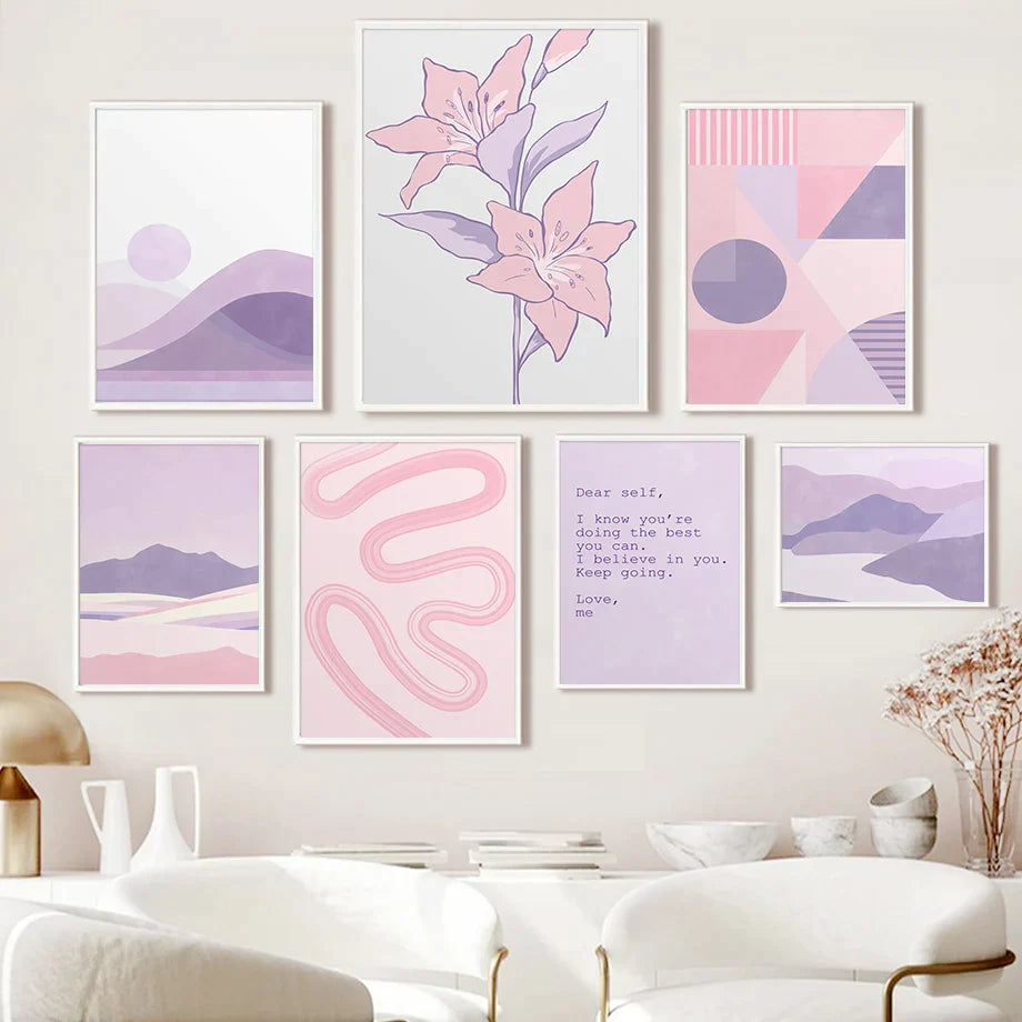 Afralia™ Purple Aesthetic Abstract Canvas Wall Art for Nordic Pastel Living Room Decor.