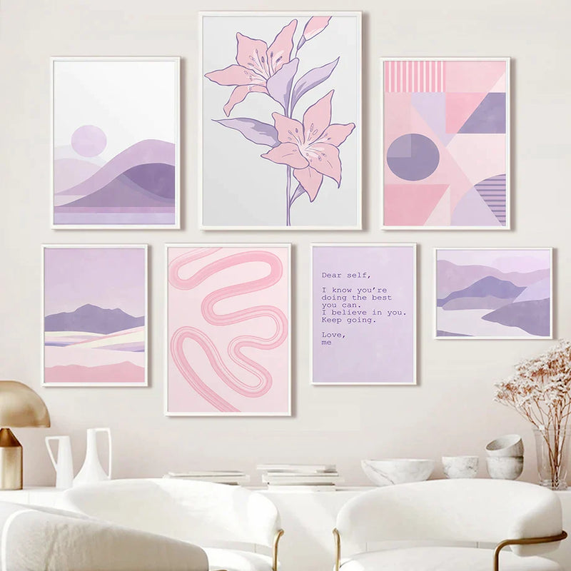 Afralia™ Purple Aesthetic Abstract Canvas Wall Art for Nordic Pastel Living Room Decor.