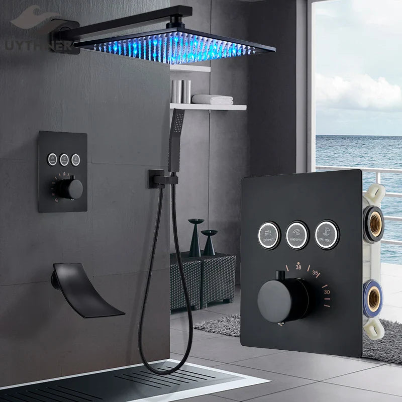 Afralia™ Luxury Black Thermostatic Shower Faucet Set