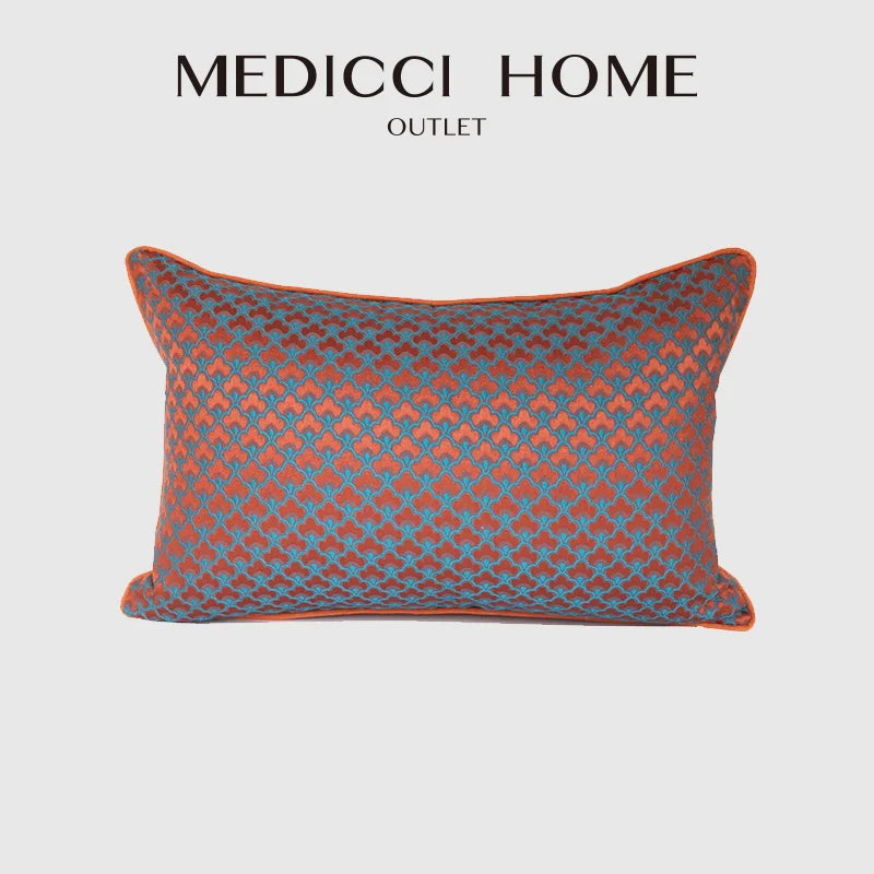 Afralia™ Geometric Blue & Red Jacquard Waist Pillow Case for Modern Luxury Décor