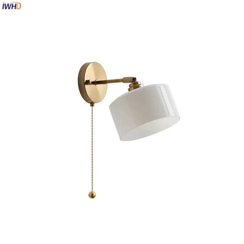 Afralia™ Milk Glass LED Wall Light with Pull Chain Switch for Bedroom & Bathroom