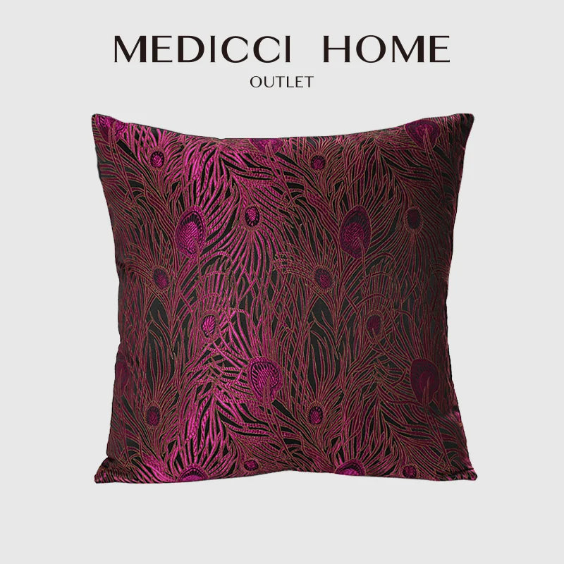 Afralia™ Peacock Feathers Jacquard Satin Brocade Cushion Cover 50x50cm