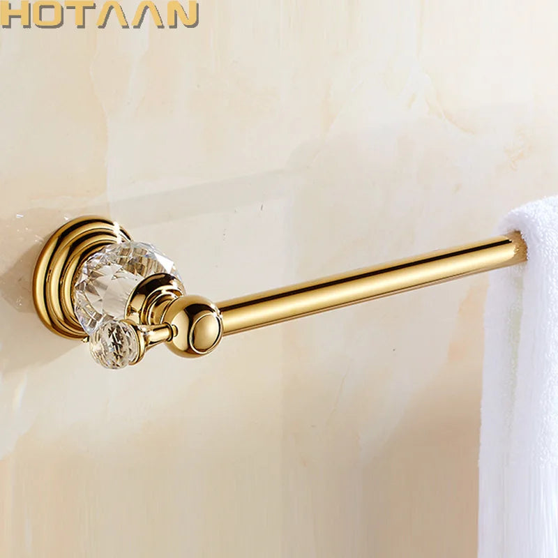 Afralia™ Golden Crystal Single Towel Bar - Stainless Steel Bathroom Rack