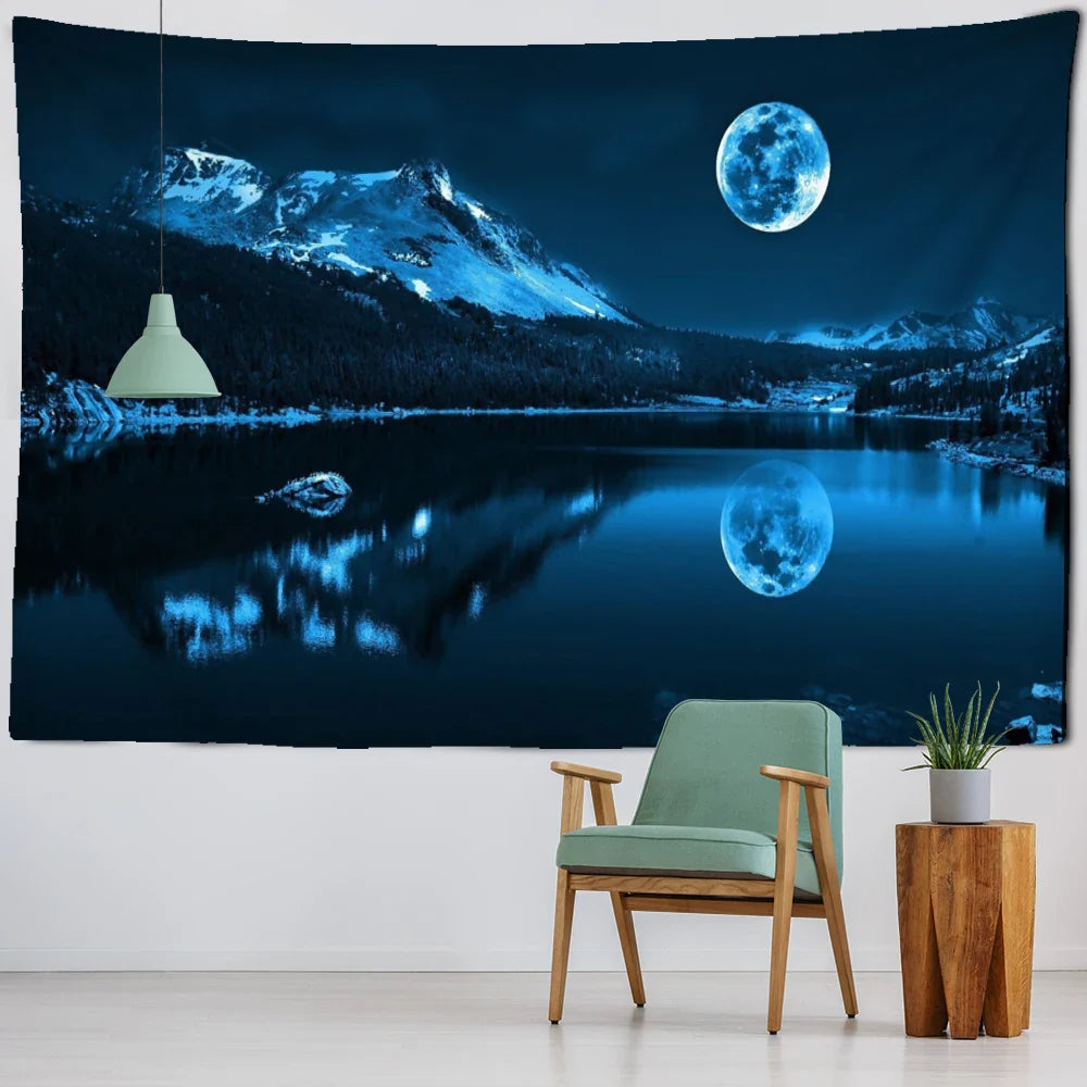 Afralia™ Psychedelic Moonlight Night View Tapestry Wall Hanging for Home Decor