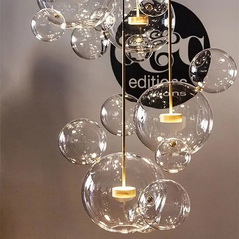 Afralia™ Bubble Ball Pendant Light: Golden Iron Glass Lamp for Kitchen Island, LED Fixtures