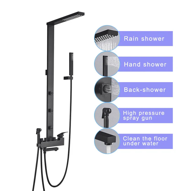 Afralia™ Matte Black Rainfall Shower & Bathtub Faucet Set with Bidet Feature