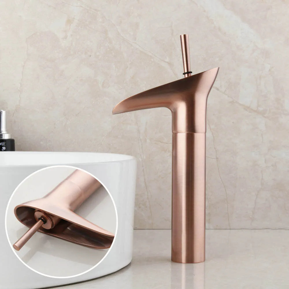 Afralia™ Golden Waterfall Bathroom Faucet Mixer Tap Tall Sink Deck Mounted