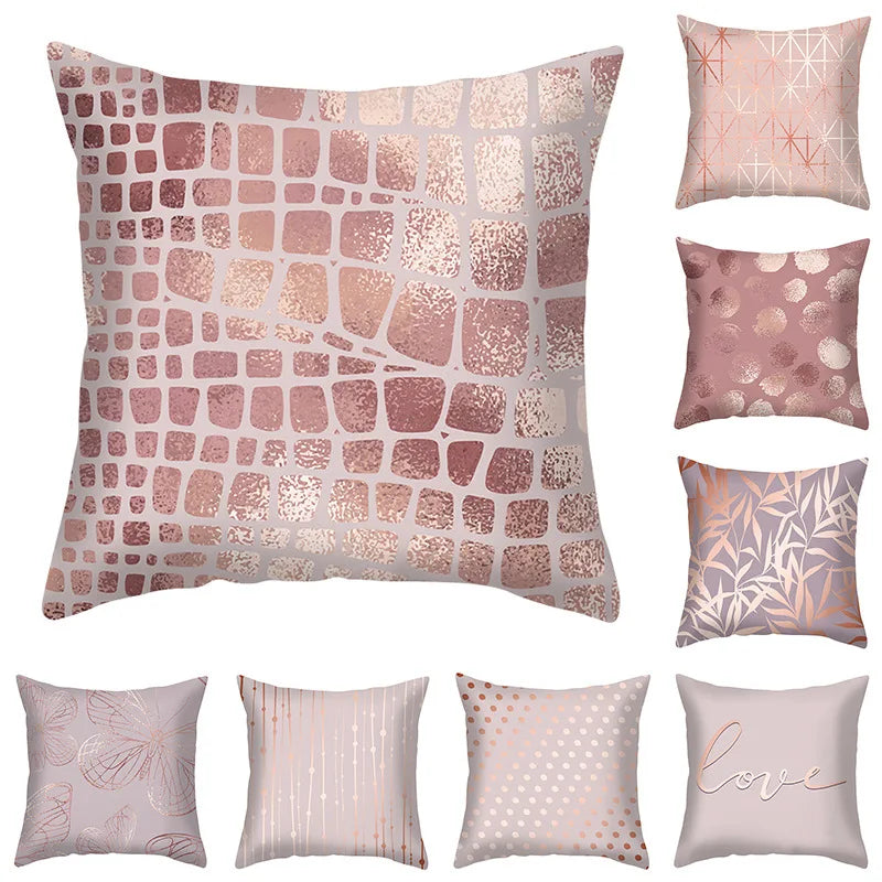 Afralia™ Geometric Rose Gold Abstract Printed Cushion Cover for Home Decor