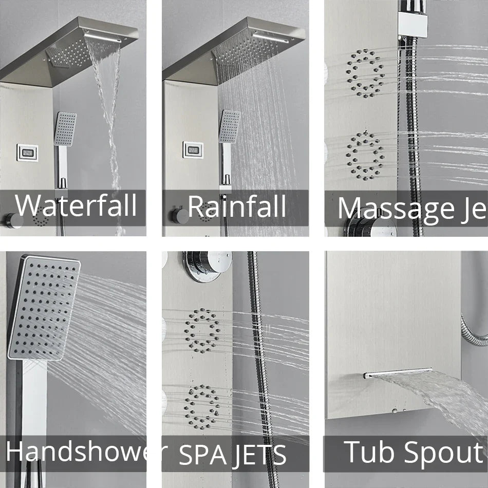 Afralia™ Rainfall Shower Panel Set with Hand Sprayer and Temperature Screen