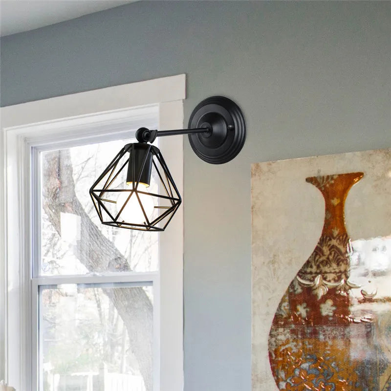 Afralia™ Vintage Iron Cage Wall Light Fixture Adjustable Angle Sconce for Bedside Pub
