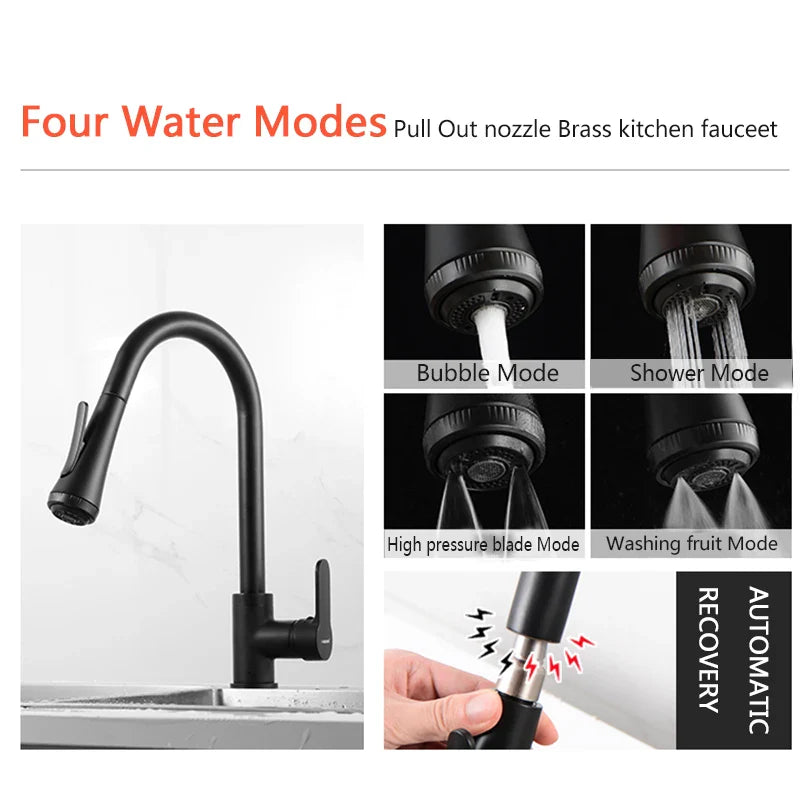 Afralia™ Pull-Out Kitchen Faucet | 4 Water Modes | 360° Rotation & 3 Colors