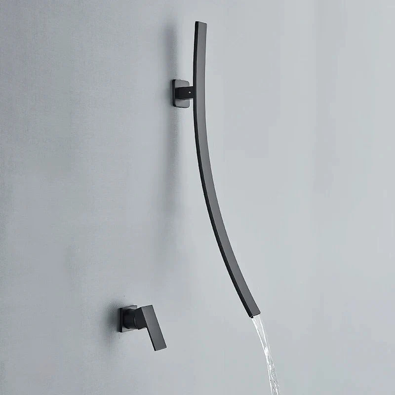 Afralia™ Matte Black Waterfall Basin Faucet with 70cm Long Spout, Single Lever Mixer Tap