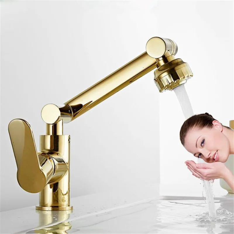 Afralia™ Gold and Black Bathroom Faucet with Hot Cold Water Mixer - Deck Mounted