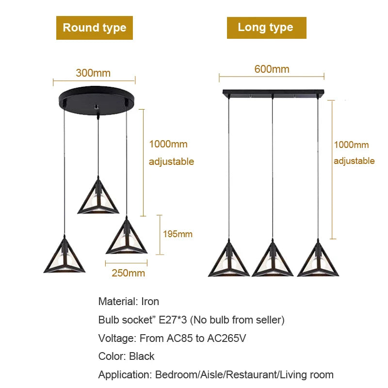 Afralia™ Retro Loft Black Chandelier Pendant Lamp for Dining Room Bedroom Restaurant