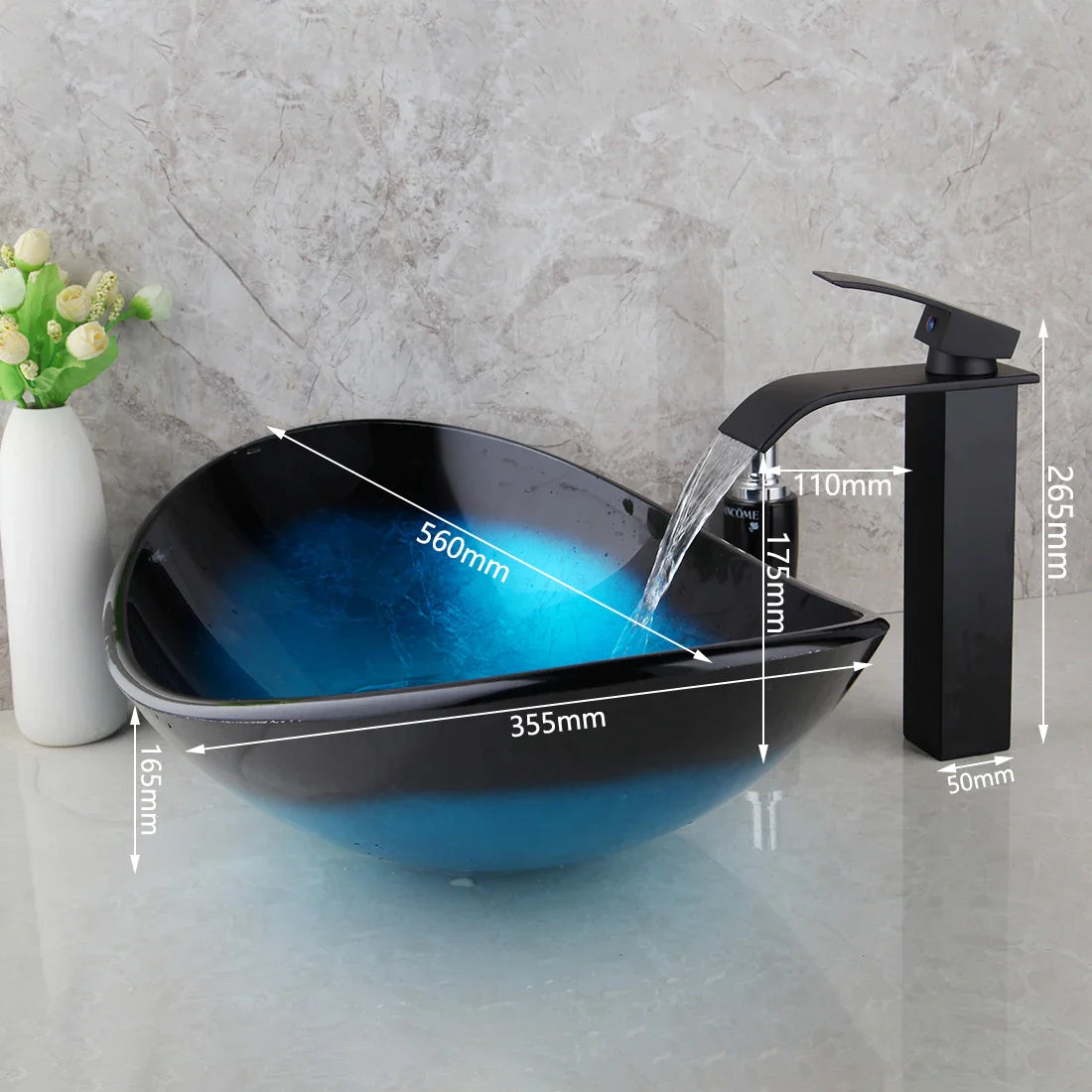 Afralia™ Blue Tempered Glass Waterfall Basin Tap Set