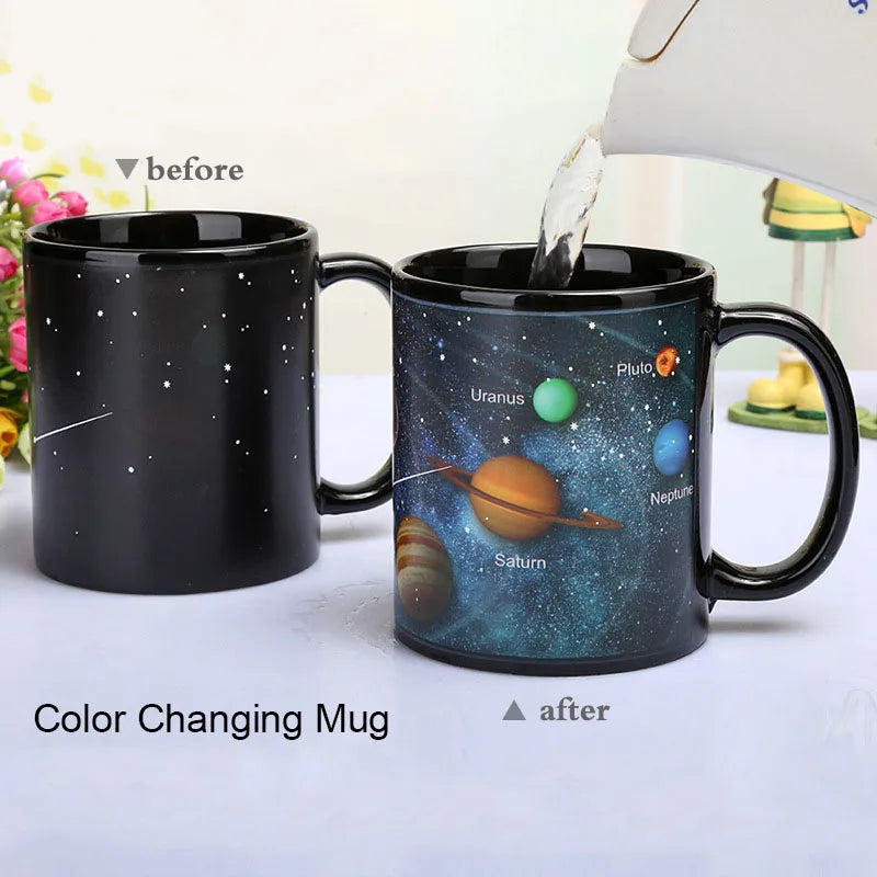 Afralia™ Solar System Ceramic Color-Changing Coffee Mug, Unique Gift for Friends & Students