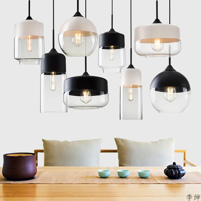 Afralia™ Nordic Modern LED Pendant Lights Wood Color Glass Hanging Lamp