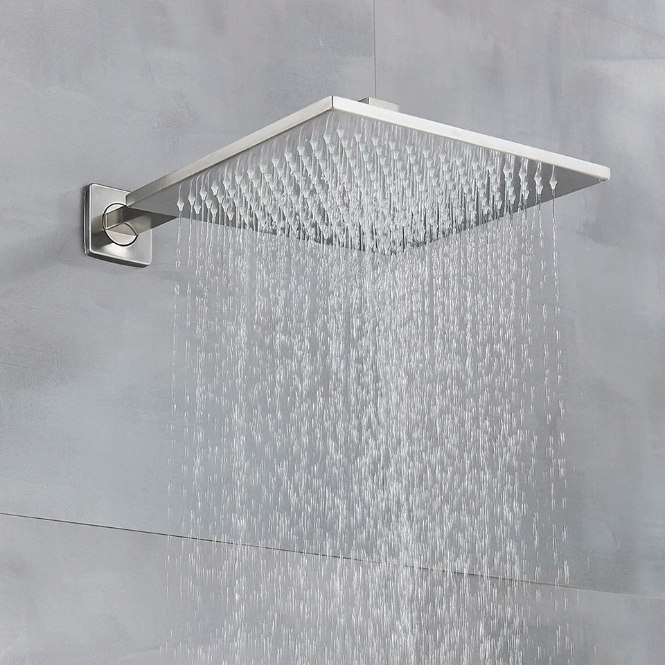 Afralia™ Brushed Nickel Thermostatic Shower Faucet Set for Wall Mount Bathroom with Rainfall Shower Head