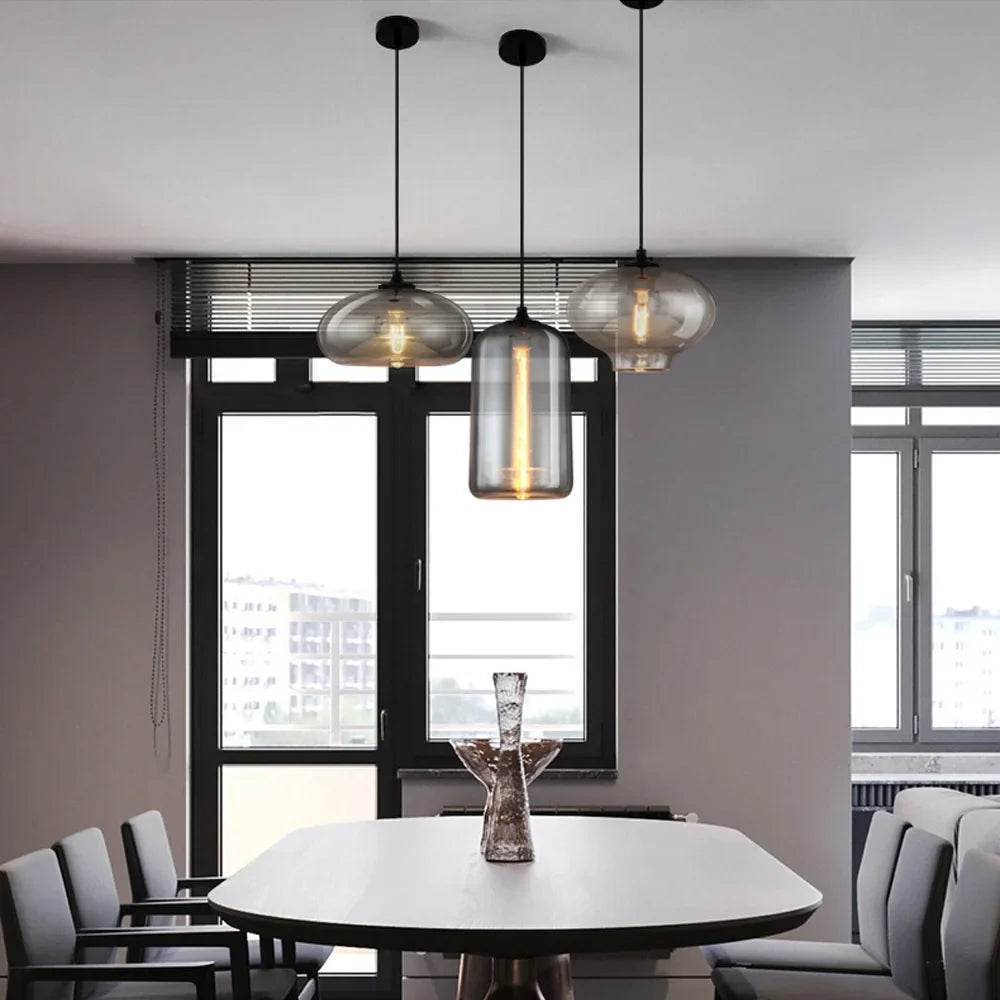 Afralia™ Gray Glass Pendant Light for Bar Stair Dining Room E27 Edison Lamp Lighting