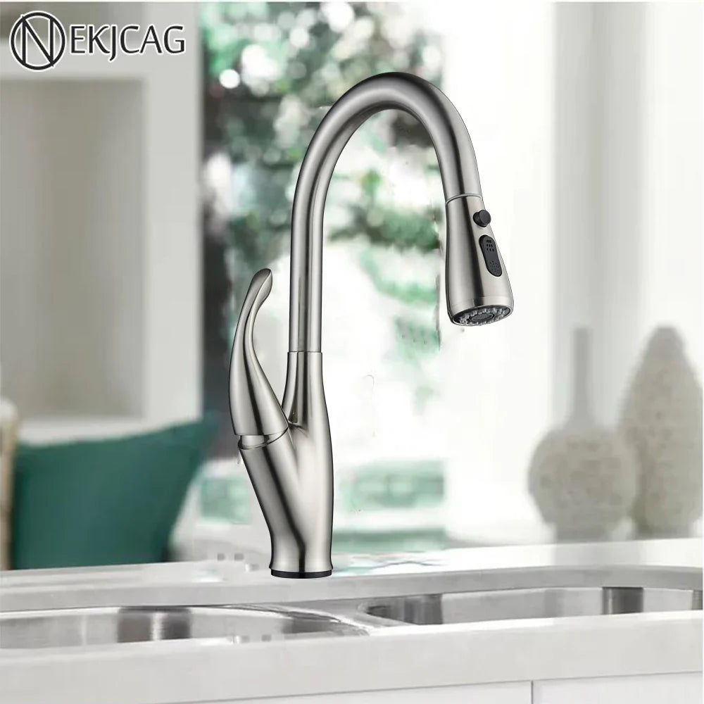 Afralia™ Matte Black/Chrome Sensor Kitchen Faucet with Pull-Out Spout and Dual Water Modes