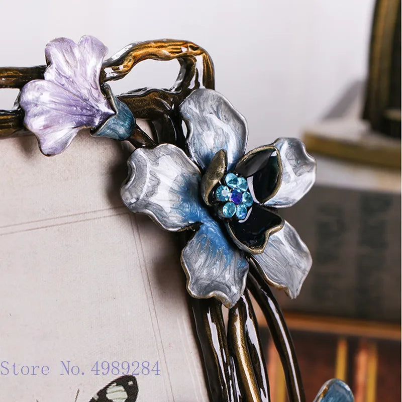 Afralia™ Square Metal Photo Frame with Handmade Artificial Flower Decoration