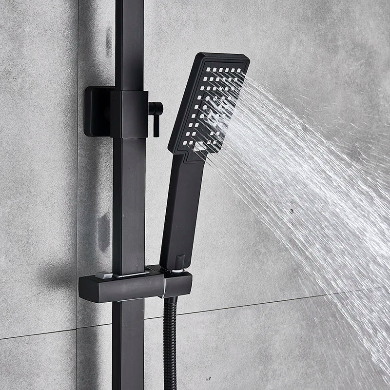 Afralia™ Matte Black Rainfall Shower Faucet Set Single Lever Bathtub Mixer
